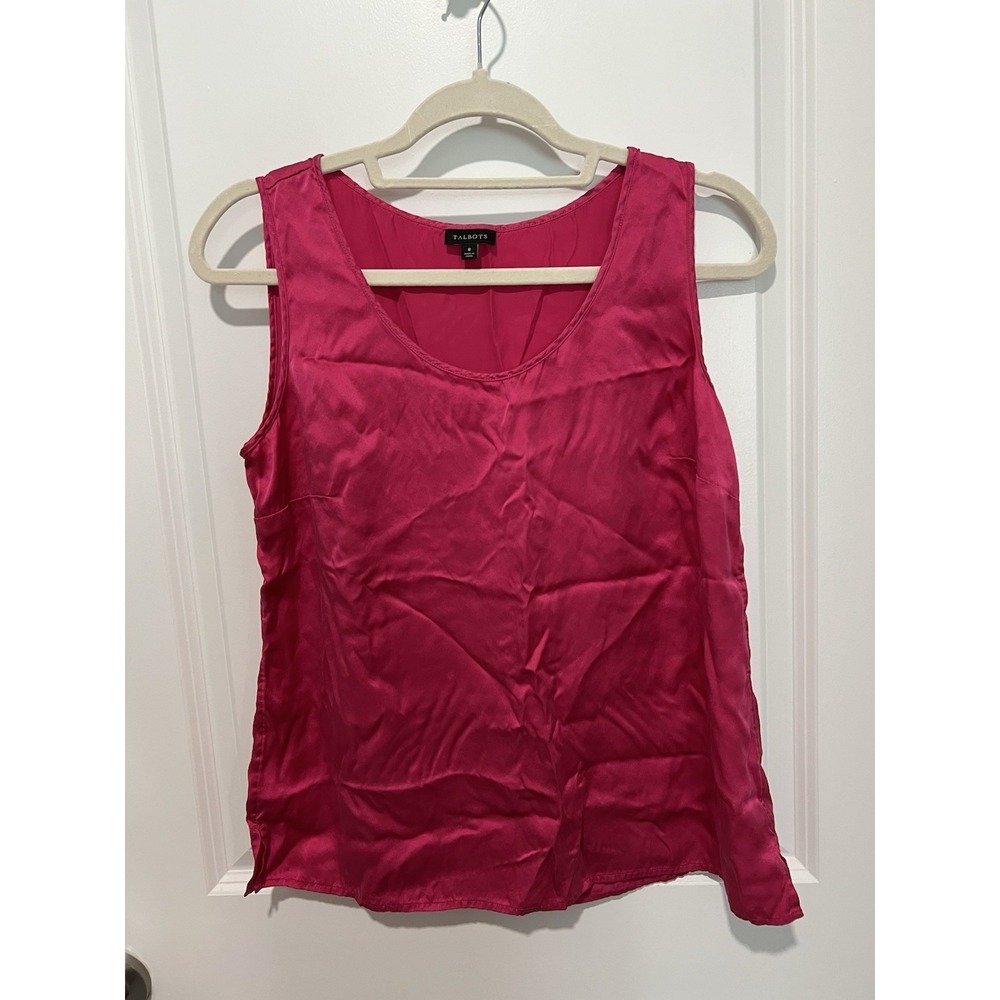 Talbots Shirt Size 8 Fuchsia Pink Silk Tank Top Sleeveless Blouse Scoop Neck